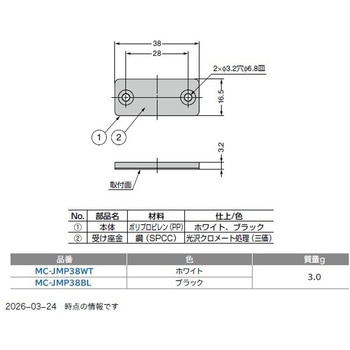 注文コード:00126739,00126757 極薄型クリーンマグネット受座 MC-JMP38型 - LAMP(スガツネ工業)