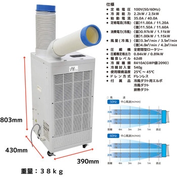 注文コード:02497106 スポットクーラー ノンドレン 100V 業務用 冷媒R410A (首振り付) - 日動工業