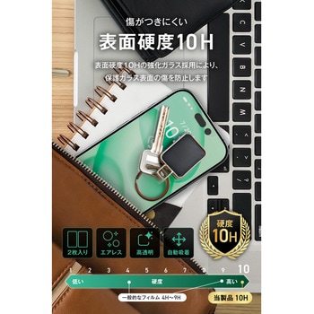 注文コード:02651657 iPhone 15 Pro Max ガラスフィルム 2枚入り カメラレンズ保護フィルム2個付 高透明 強化ガラス10H 簡単貼付 - エレコム