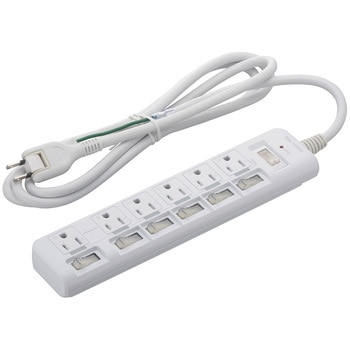 発煙ガード付き電源タップ 雷ガード 3P対応 6個口 2m オーム電機