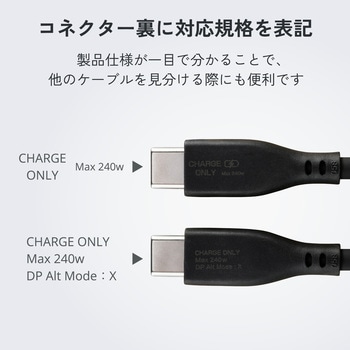 注文コード:02652969,02653012,02652951,02653048 USB-C to USB-C 充電専用 ケーブル 最大240W PD EPR対応 シリコン やわらか データ抜き取り防止 - エレコム