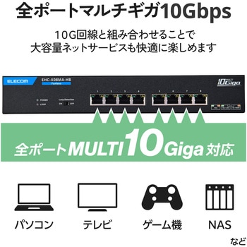 注文コード:02653039 スイッチングハブ 省スペース筐体の8ポート 全ポート10Gbps対応 ファンレス 静音 金属筐体 ループ検知 動作温度50℃ メタル - エレコム