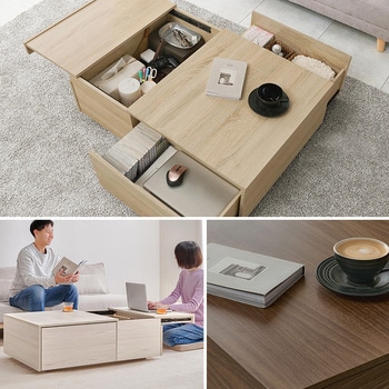 注文コード:02705749,02708111,02708601,02708820 引き出し スライド天板付き センターテーブル ローテーブル リビングテーブル 長方形 幅98.5 - 萩原