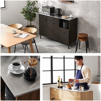 注文コード:02705871,02706397,02708671 ステンレス天板 キッチンカウンター キッチンボード ロータイプ 食器棚 レンジ台 引き出し 脚付 選べるサイズ【幅85・幅120・幅140】 - 萩原