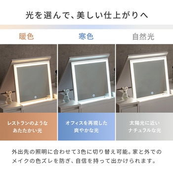 注文コード:02706790 LEDライト付き ドレッサーテーブル ロータイプ 引き出し付き 選べるサイズ【幅80/95cm】 - 萩原