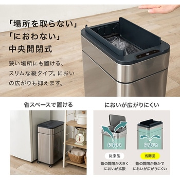 注文コード:02732227,02732270 オゾン除菌付き自動開閉ゴミ箱 縦開きタイプ ごみ箱 センサー付きキャスター付き 大容量 50L 電池式 - 萩原
