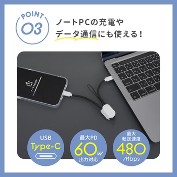 注文コード:02774410 PD60W充電/データ転送 USB Type-C to USB Type-C 充電ケーブルにもなるフィンガーストラップ - OWLTECH(オウルテック)