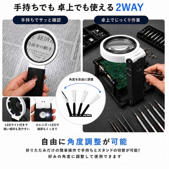 注文コード:02960190 LED・UVライト付き スタンドルーペ 6倍/25倍 ブラックライト付 手持ち 卓上 拡大鏡 USBコード付き - メディアカバーマーケット