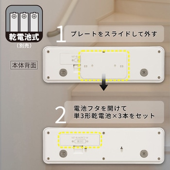 注文コード:02989791 LEDセンサーライト 明暗・人感センサー 乾電池式 マグネット付き 昼白色 - オーム電機