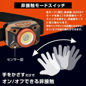 注文コード:02989818 USB充電式LEDヘッドライト 非接触センサー 940lm IPX4 - オーム電機
