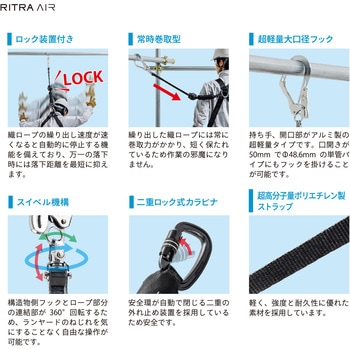 注文コード:02991672 AIR SAFE リトラ・エア シングル兼用ランヤード - ツヨロン(藤井電工)