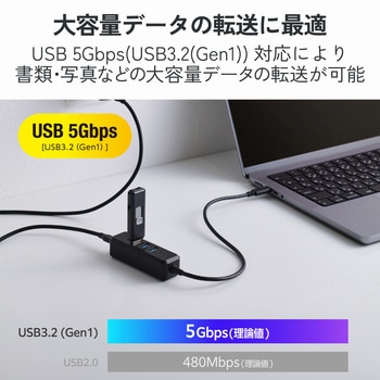 注文コード:03153706 USB Type-C ハブ USB-A×3 USB-C×1 PD対応 最大出力95W 5Gbps 充電・データ転送両対応 マグネット - エレコム