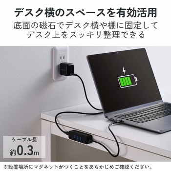 注文コード:03153706 USB Type-C ハブ USB-A×3 USB-C×1 PD対応 最大出力95W 5Gbps 充電・データ転送両対応 マグネット - エレコム