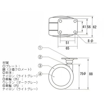ネオキャスターグレー 75Φ プレートタイプ ホリエ金物