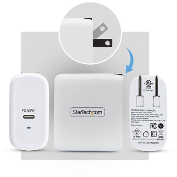 注文コード:03187900 USB充電器/1ポートUSB-C/最大65W/PD対応/GaN採用/急速充電 Type-C 電源アダプター - StarTech.com