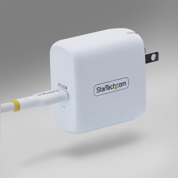 注文コード:03187900 USB充電器/1ポートUSB-C/最大65W/PD対応/GaN採用/急速充電 Type-C 電源アダプター - StarTech.com