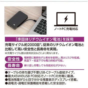 注文コード:03189212 PD45W 準固体モバイルバッテリー 10000 C2+A ブラック - 多摩電子