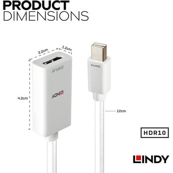 注文コード:03365928 LINDY Mini DisplayPort 1.2 to HDMI 2.0 HDR アクティブ変換アダプタケーブル - LINDY