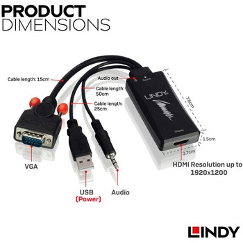 注文コード:03366032 LINDY VGA+オーディオ to HDMI 1080p 変換アダプタ - LINDY