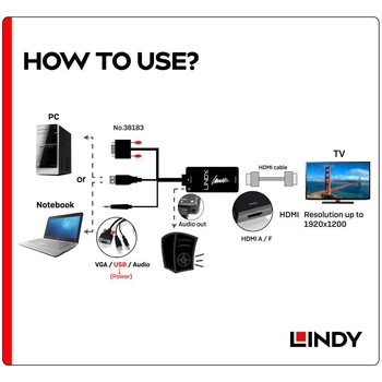 注文コード:03366032 LINDY VGA+オーディオ to HDMI 1080p 変換アダプタ - LINDY