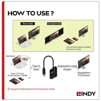 注文コード:03366111 LINDY USB Type C to DisplayPort 4k144 アクティブ変換アダプタ - LINDY
