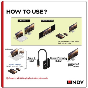 注文コード:03366111 LINDY USB Type C to DisplayPort 4k144 アクティブ変換アダプタ - LINDY