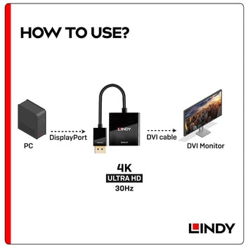 注文コード:03366181 LINDY DisplayPort to DVIアクティブ変換アダプタ - LINDY