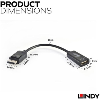注文コード:03366251 LINDY DisplayPort to HDMI オス/メス 4K変換ケーブル - LINDY