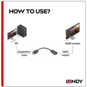 注文コード:03366251 LINDY DisplayPort to HDMI オス/メス 4K変換ケーブル - LINDY