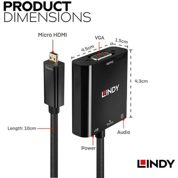 注文コード:03366269 LINDY Micro HDMI (Type-D) to VGA/オーディオ アクティブ変換アダプタ - LINDY