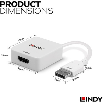 注文コード:03366278 LINDY HDMI 2.0 to DisplayPort 1.2 4K@60Hz 変換アダプタ - LINDY