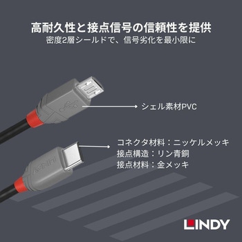 注文コード:03366409 LINDY ANTHRA LINE USB2.0 Type-C to Micro-Bケーブル - LINDY
