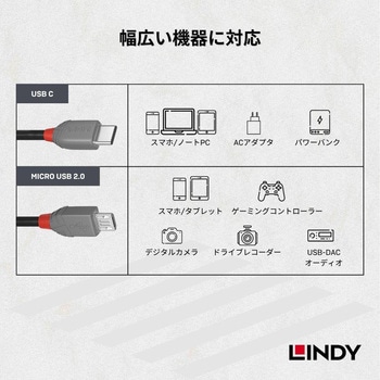 注文コード:03366409 LINDY ANTHRA LINE USB2.0 Type-C to Micro-Bケーブル - LINDY