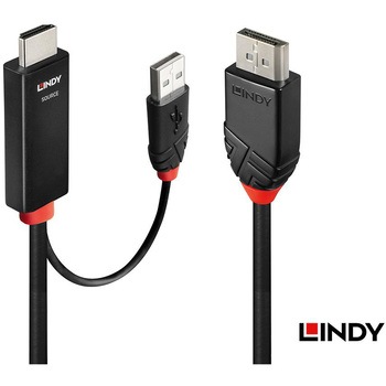 注文コード:03366436 LINDY HDMI 2.0 to DisplayPort 1.2 アクティブ変換ケーブル、USB 電源付き - LINDY