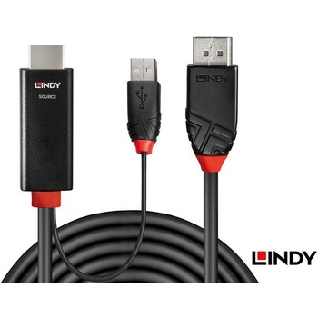 注文コード:03366436 LINDY HDMI 2.0 to DisplayPort 1.2 アクティブ変換ケーブル、USB 電源付き - LINDY