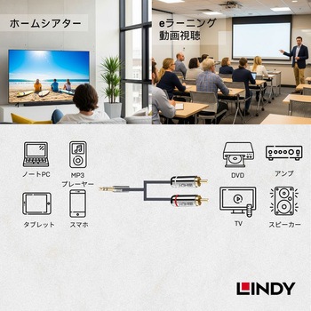 注文コード:03574397 LINDY CROMO LINE ダブルRCA to 3.5mmオーディオ変換ケーブル - LINDY