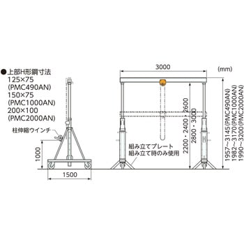 注文コード:03803261 アルミ製ポータブル門型クレーン(伸縮型) - スーパーツール
