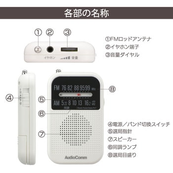 注文コード:04145737 AM/FMポケットラジオ ワイドFM DSP搭載 - オーム電機