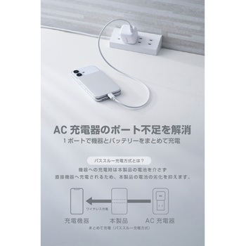 注文コード:04591007 モバイルバッテリー 3000mAh 薄型6.2mm ワイヤレス充電 最大7.5W マグネット式 USB-Cポート×1 - エレコム