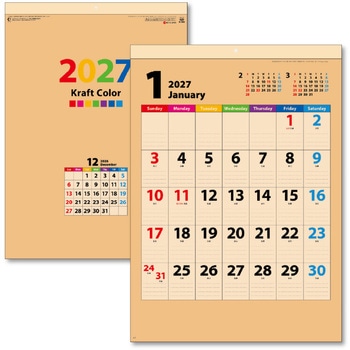 2027年 壁掛けカレンダー クラフトカラー B3 キングコーポレーション