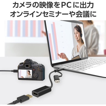 注文コード:05674569 変換アダプタ HDMIキャプチャユニット ( HDMI to Type-C + USB A 変換 ) 1080P 30Hz 小型 軽量 ブラック - エレコム