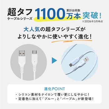 注文コード:05730309,05729776,05730196,05730562,05729977,05730020,05730178,05729862,05729661,05729740,05729801,05729932,05730537,05729670,05730011,05730571,05730266,05730169,05730379,05730160 耐屈曲12万回 急速3A充電/データ転送対応USB Type-A to USB Type-C 超タフケーブル - OWLTECH(オウルテック)