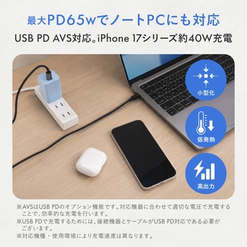 注文コード:05729898,05730212,05730449 最大PD65W出力 GaN採用USB Type-C×1 AC充電器 - OWLTECH(オウルテック)