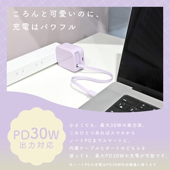 注文コード:05730038,05730361 USB-C巻取ケーブル付 USB充電器 PD30W - MOTTERU