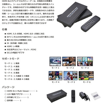 注文コード:06075987 パソコン8台接続 HDMIマルチビューワー モニター・プロジェクターに8画面分割表示 - Vodaview