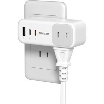 注文コード:06078297 薄型電源タップ 延長コード2m 3AC+1USB-A+2USB-C - TESSAN