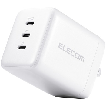 注文コード:06087957 充電器 最大100W 3ポート USB-C×3 GaN II採用 USB PD/PPS対応 高出力 コンパクト 折り畳みプラグ - エレコム