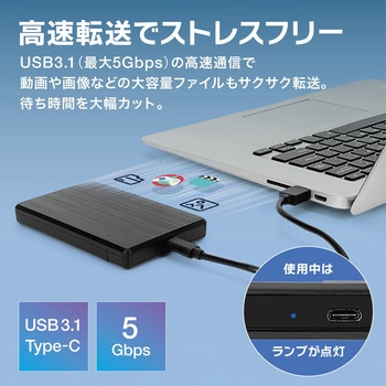 注文コード:06115388 HDD/SSD ポータブルケース ブラック 2.5インチ SATA USB3.1 Type-C 5Gbps 6TB対応 工具不要 Win Mac - トライメイト