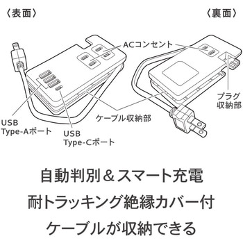 注文コード:06115449 モバイルUSBタップ PD30W ケーブル収納 3個口 - オーム電機