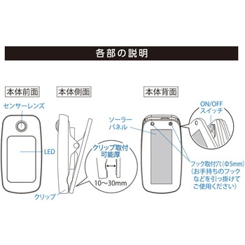 注文コード:06124120 ソーラーセンサークリップライト 400lm 人感センサー IPX4 - オーム電機